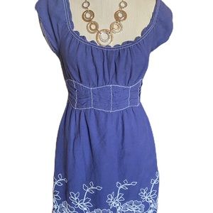 Beautiful Max Atudio blue dress with embroidered white stitching flowers.